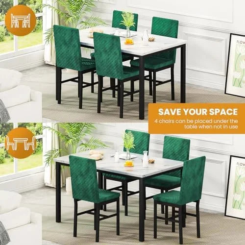 Dining Table and Chairs Set of 4 Faux Marble White J184
