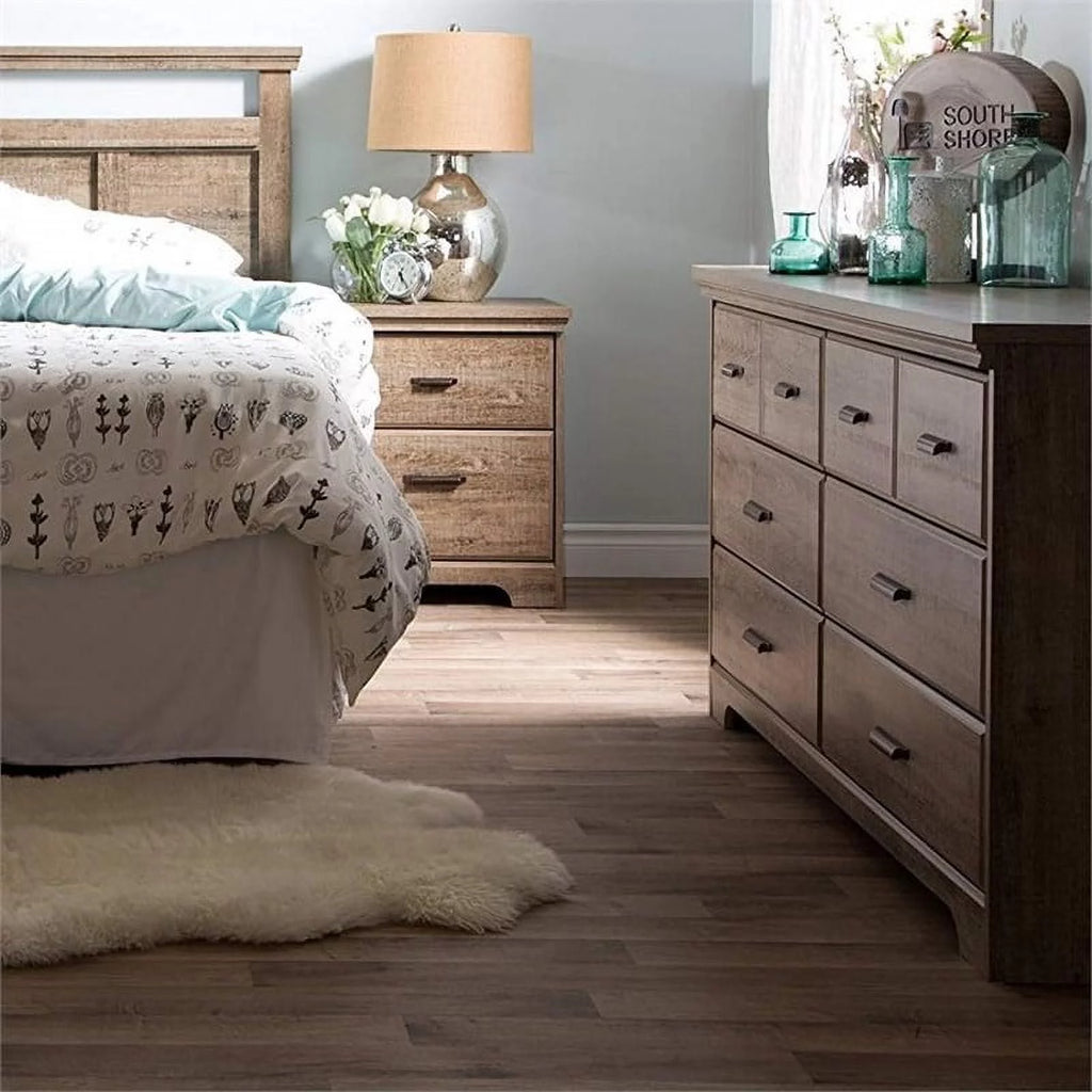 3 Piece Bedroom Set with Dresser and 2 Nightstands in Weathered Oak P9746