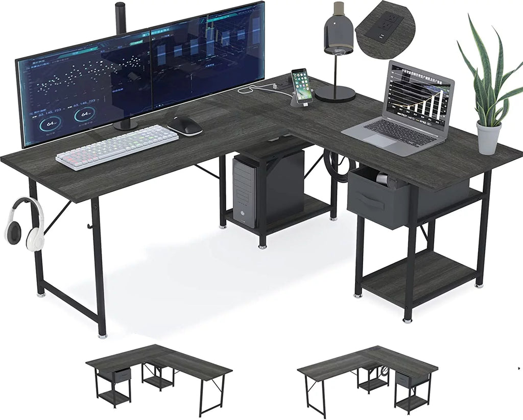 L Shaped Desk with Drawers and USB Charging Port K295482