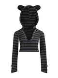 Lace-Up Cat Ear Hoodie & High-Waist Layered Skirt Set H28650