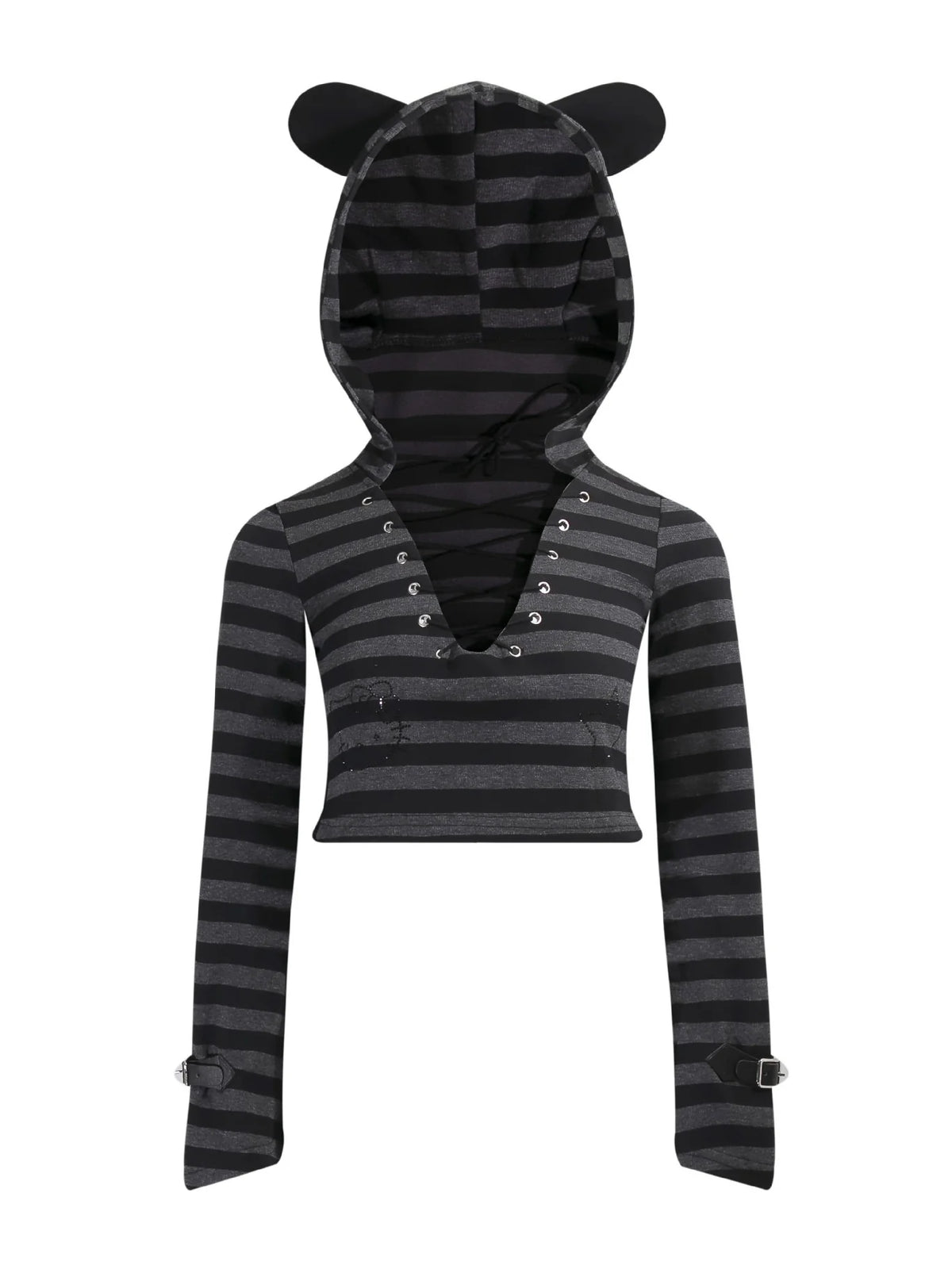 Lace-Up Cat Ear Hoodie & High-Waist Layered Skirt Set H28650