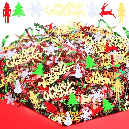 Metallic Red Green and Gold Crinkle Cut Paper Shred Filler W90471