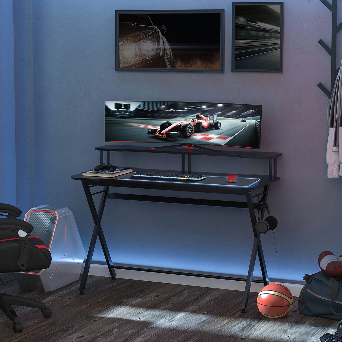 55 inch Black Gaming Desk with Monitor Stand A15651
