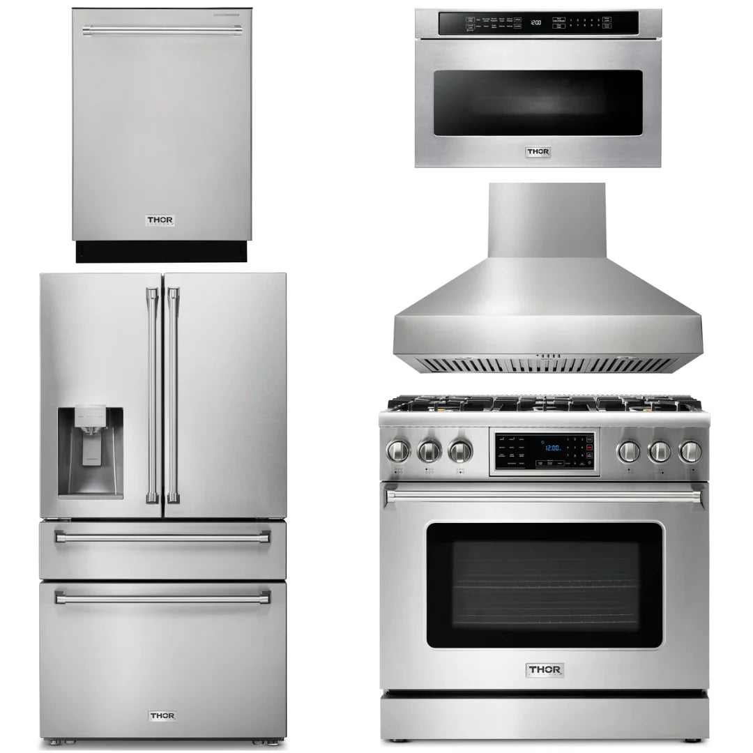 36 Gas Range, Range Hood, Microwave, Refrigerator, Dishwasher A94621