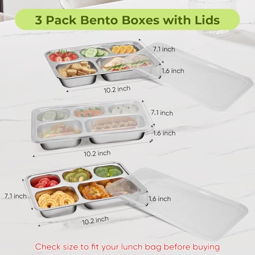 Stainless Steel Bento Box 3 Pack 5 Compartments with Lids Q4087