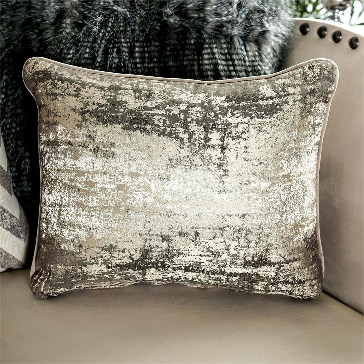 Beige Fabric Nailhead Loveseat U989365