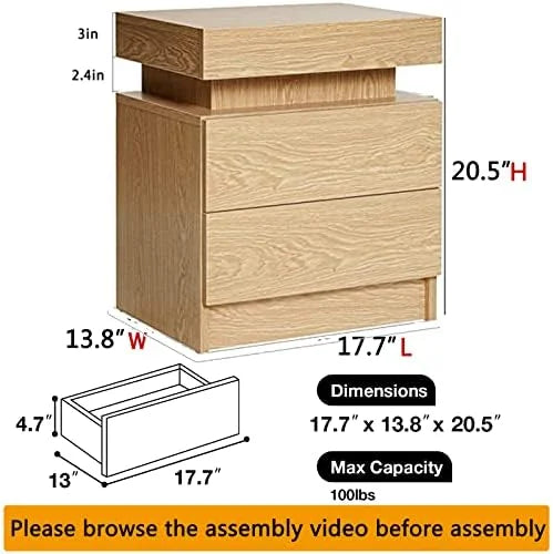 White LED Nightstand with 2 High Gloss Drawers D37912