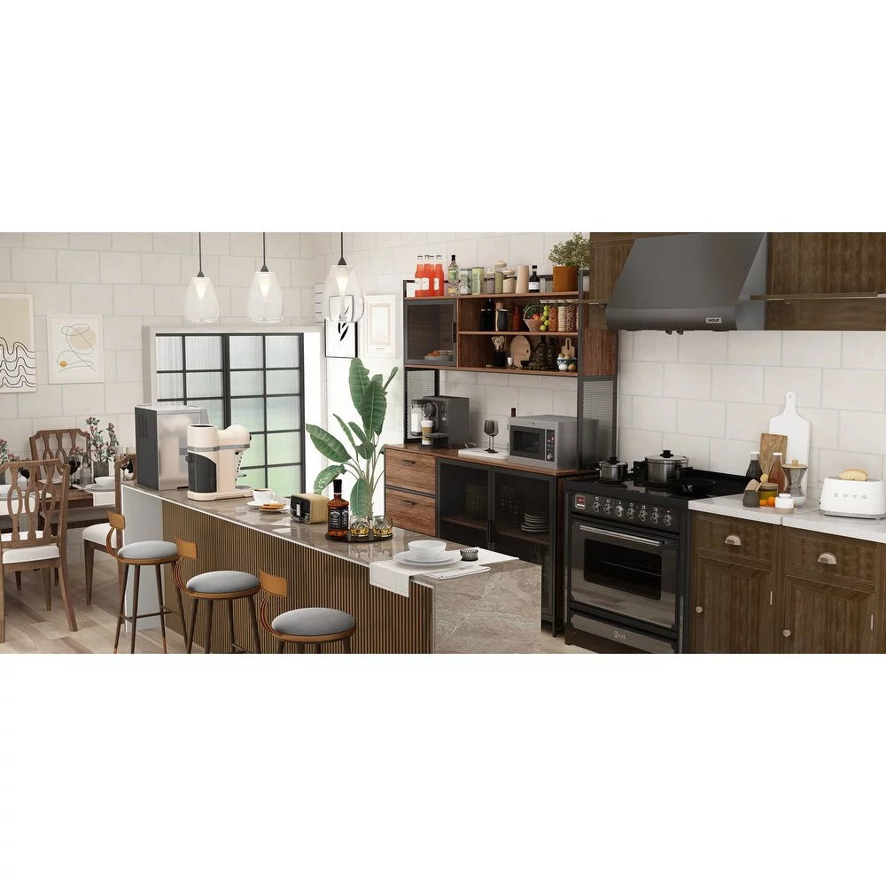 59"W 68.5"H Oak Kitchen Pantry Storage Cabinet with Hutch L748879