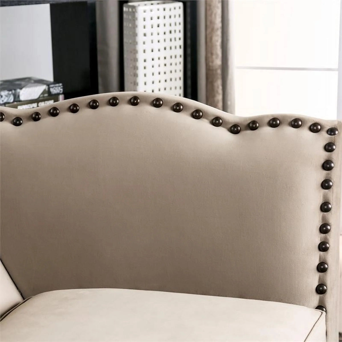 Beige Fabric Nailhead Loveseat U989365