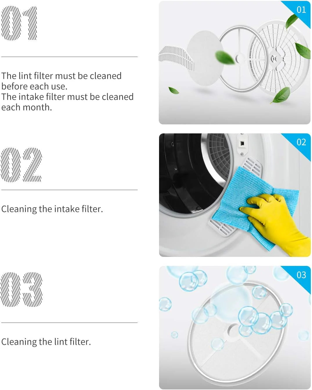 White 13lbs Portable Clothes Dryer with Stainless Steel Tub O2113