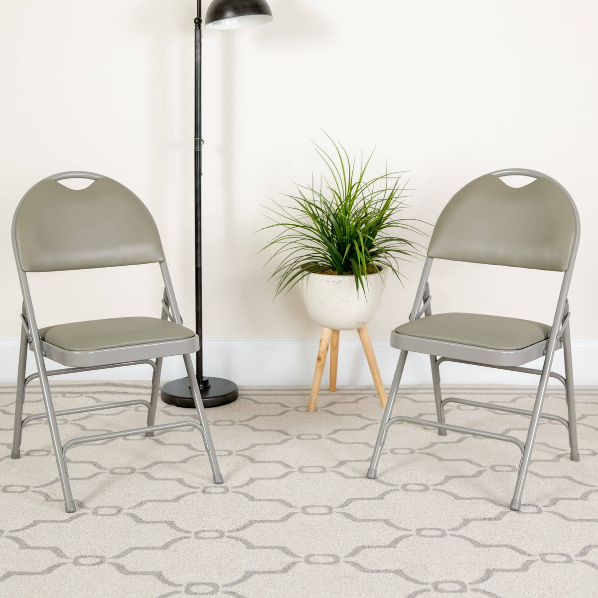 4 Pack Extra Large Triple Braced Folding Chair Gray Vinyl Y81734