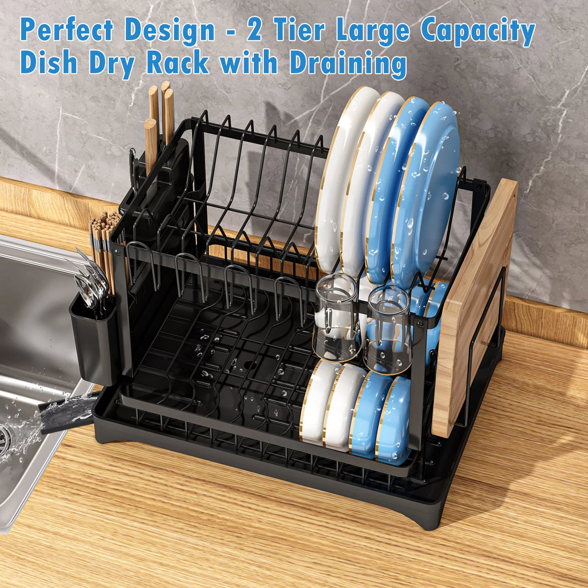 2-Tier Dish Drying Rack with Drainboard A682540