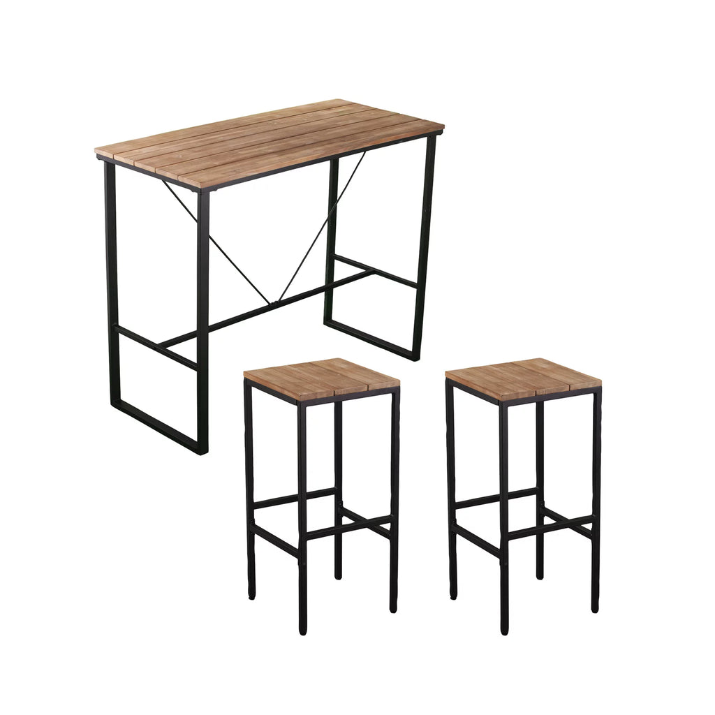 3-Piece Wood and Iron Outdoor Bar Set Y240