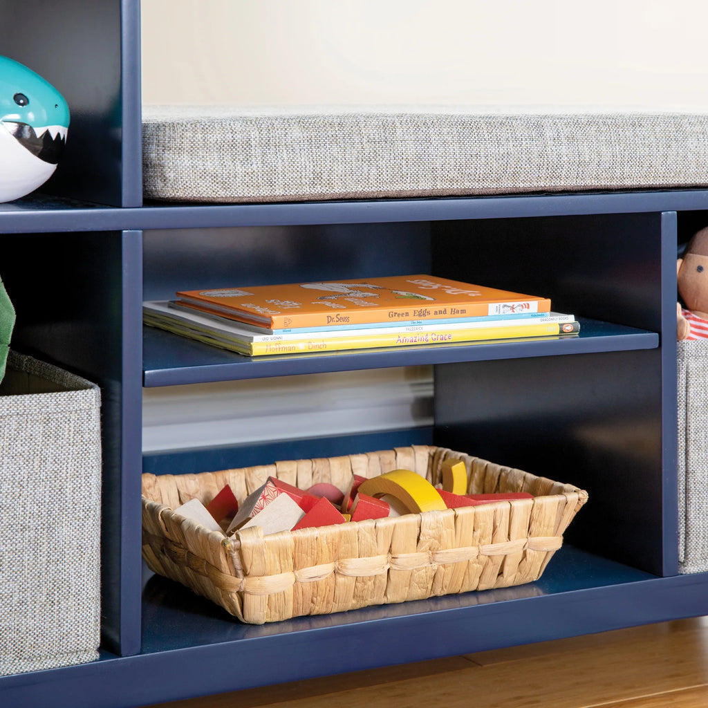 Kids' Wooden Bookshelf and Toy Storage Bench with Bins Y35783