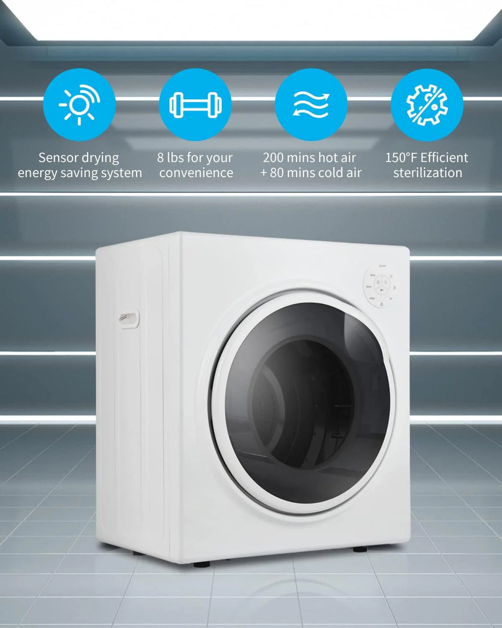 White 13lbs Portable Clothes Dryer with Stainless Steel Tub O2113