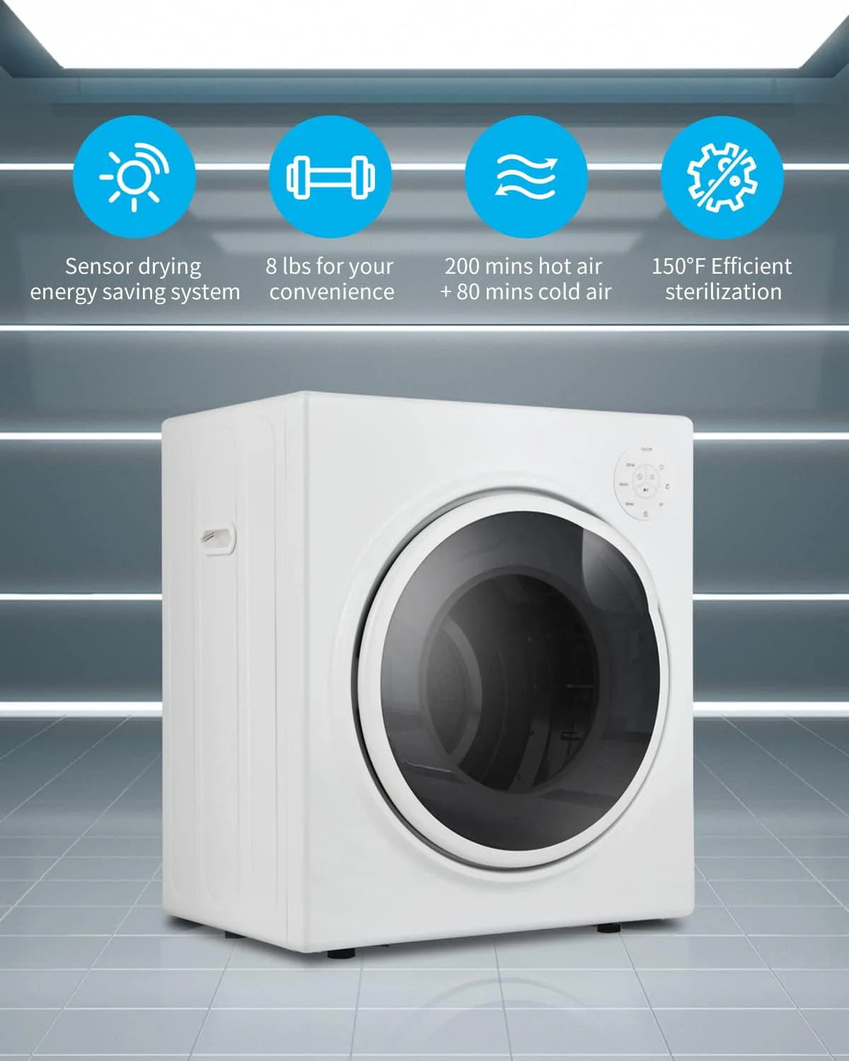 White 13lbs Portable Clothes Dryer with Stainless Steel Tub O2113