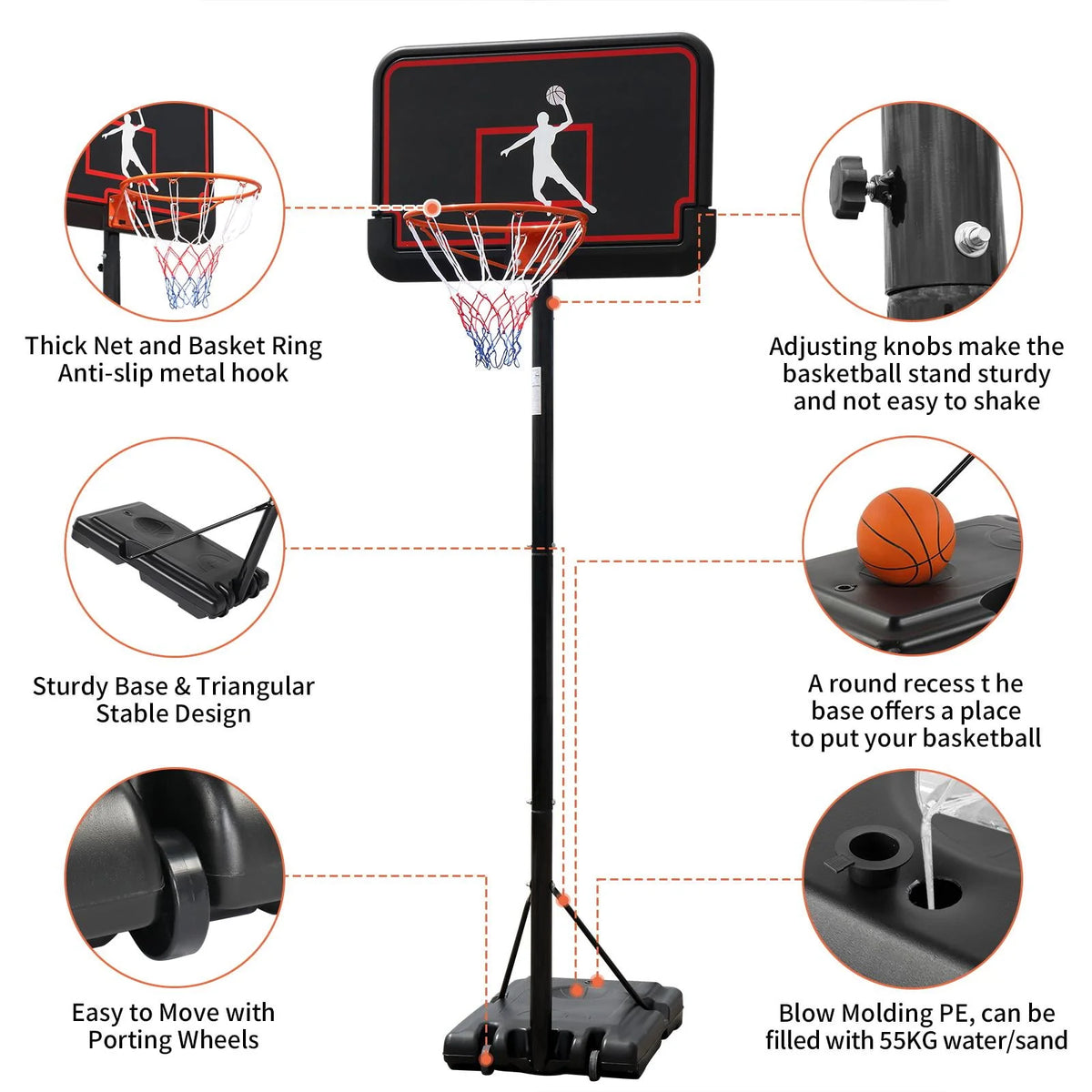 Basketball Goal Hoop Stand 8-10ft Height Adjustable B4265