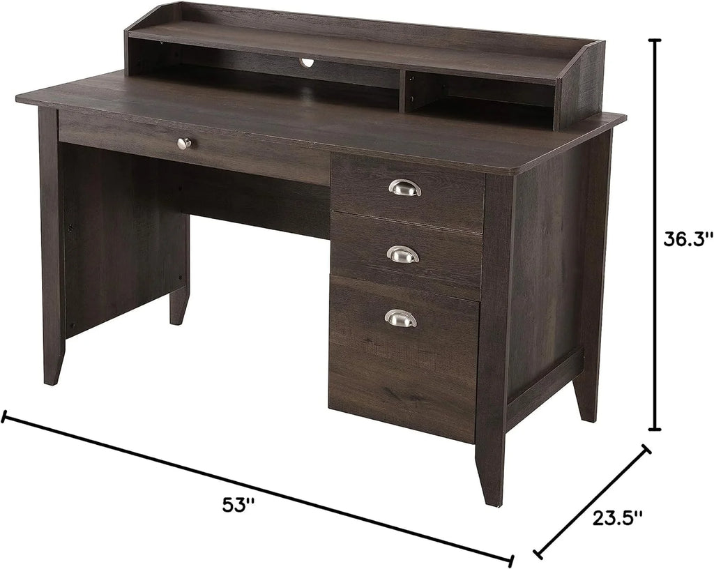 Dark Brown Wood Writing Desk with Hutch R8090