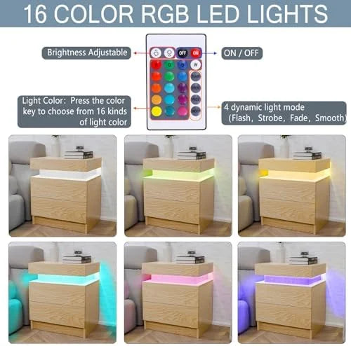 White LED Nightstand with 2 High Gloss Drawers D37912