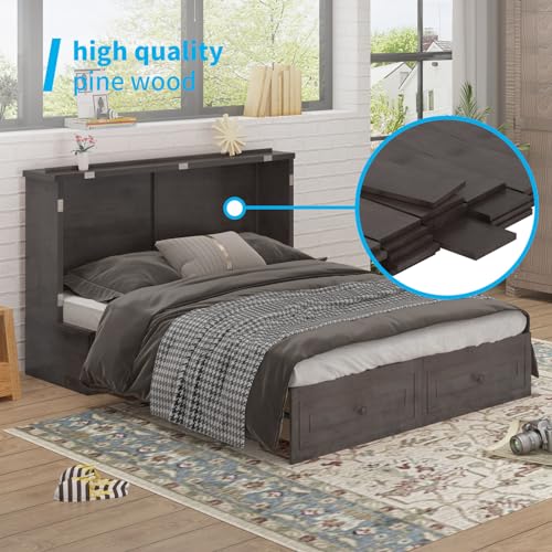 Queen Size Murphy Bed with Tri-Folding Mattress and Storage Drawers I958