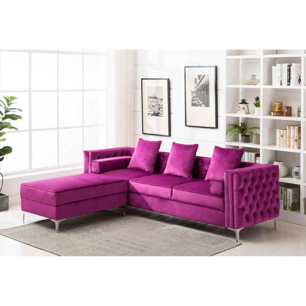Green Velvet Convertible Sleeper Sectional Sofa X844