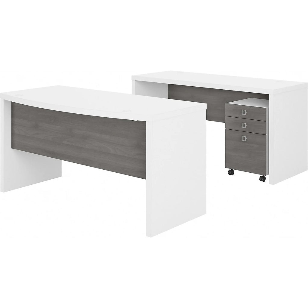Bow Front Desk and Credenza with Mobile File Cabinet H8701