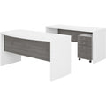 Bow Front Desk and Credenza with Mobile File Cabinet H8701