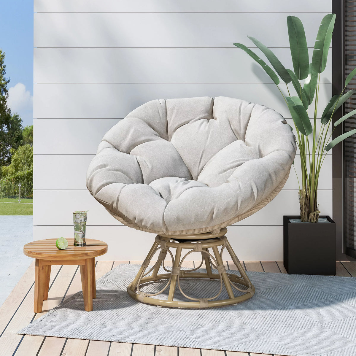 Papasan Swivel Chair Cushion Light Brown and Beige G8451