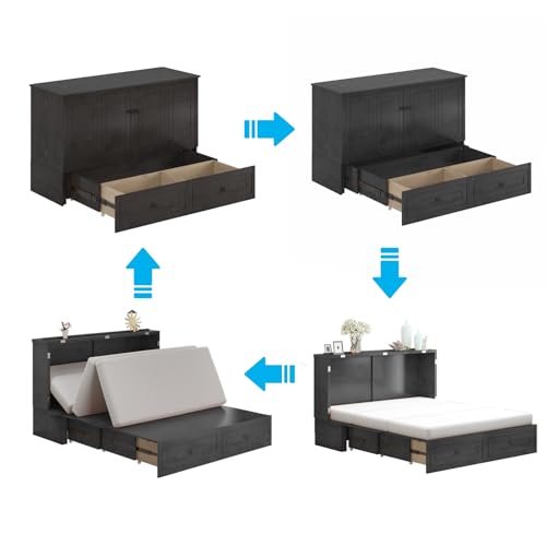 Queen Size Murphy Bed with Tri-Folding Mattress and Storage Drawers I958