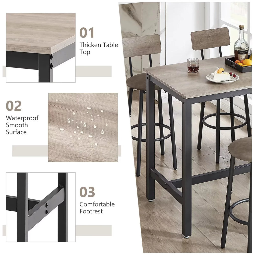 Modern Grey Bar Table and Chair Set of 5 with Backrest I619817