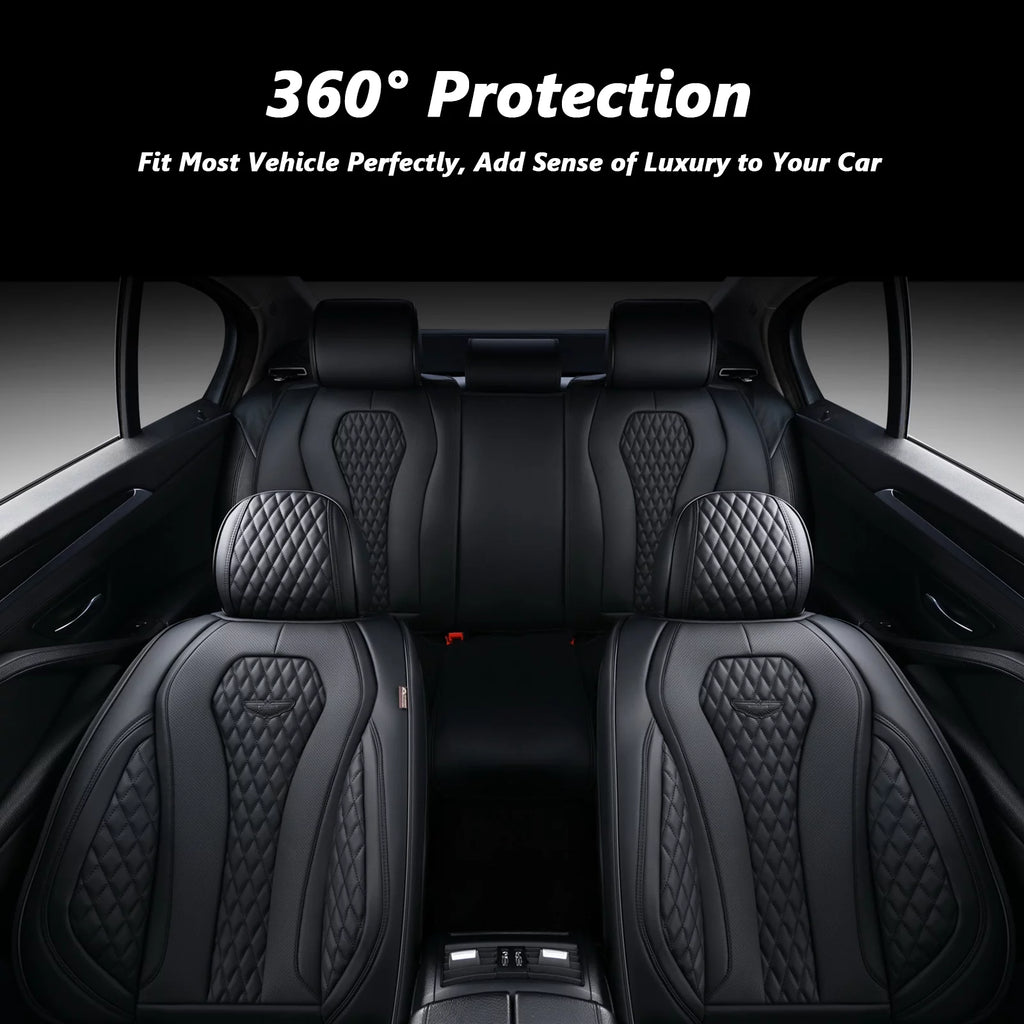 Black 5 Seats Leatherette Car Seat Covers Full Set D8295