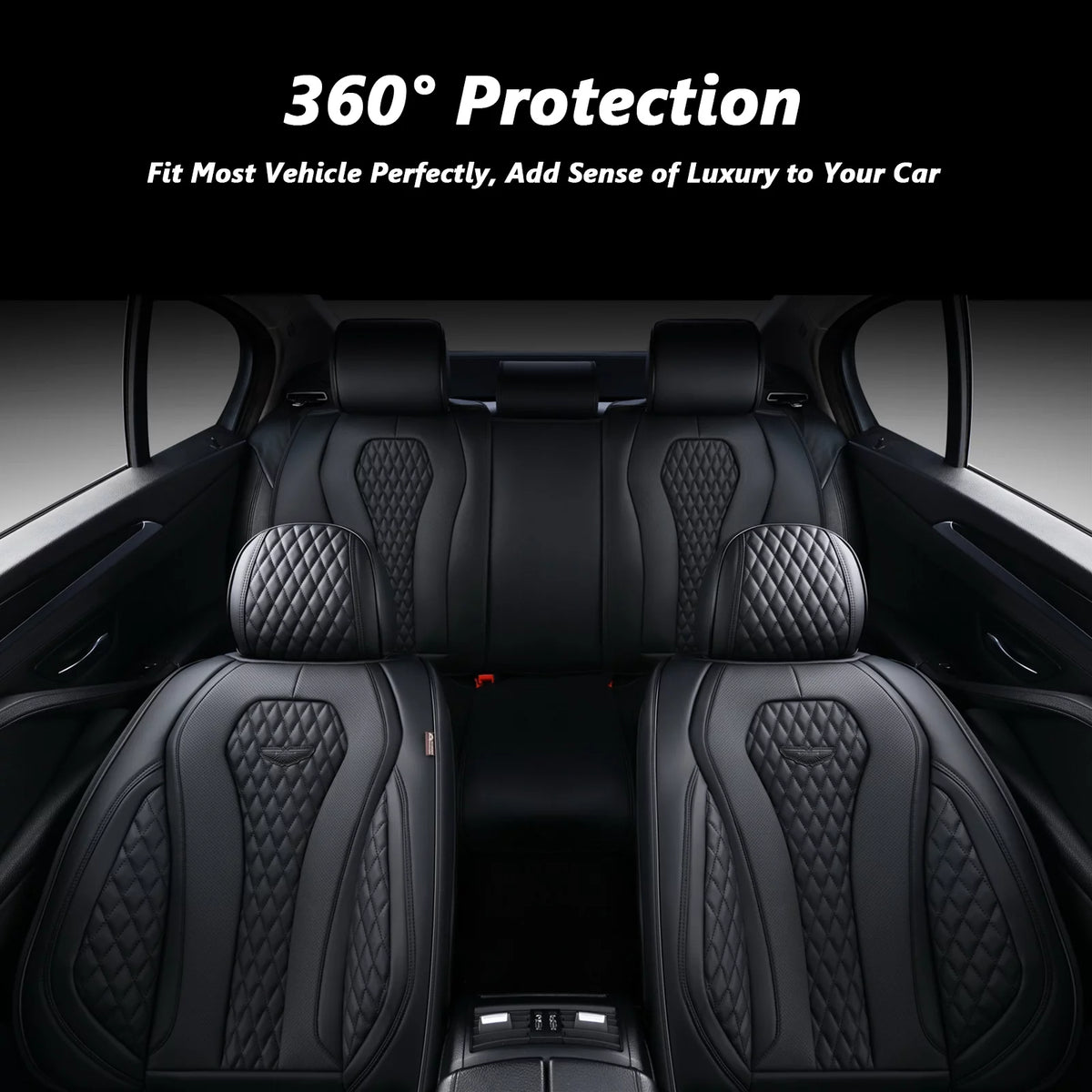 Black 5 Seats Leatherette Car Seat Covers Full Set D8295