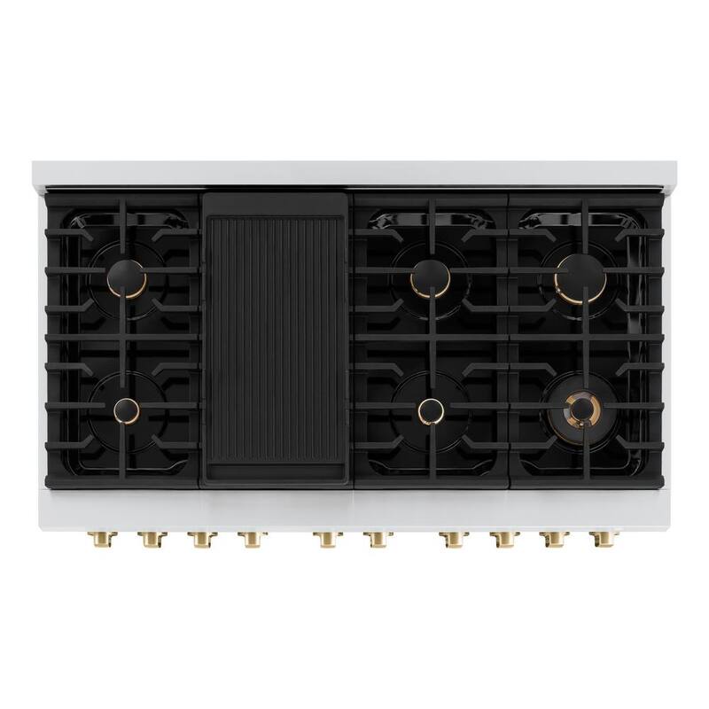 48 in. 8-Burner Freestanding Gas Range and Double Convection Oven in Stainless Steel and Polished Gold S912151