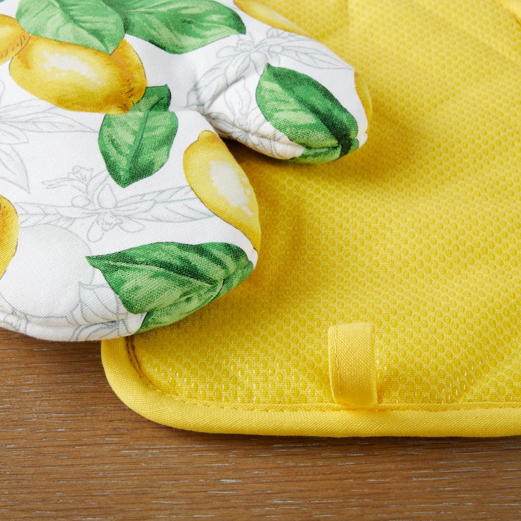 White Yellow Kitchen Towel Oven Mitt Potholder Set 4-Pack K2717