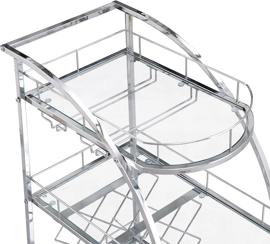 3-Tier Metal Mobile Bar Cart with Wheels & Wine Rack T9123
