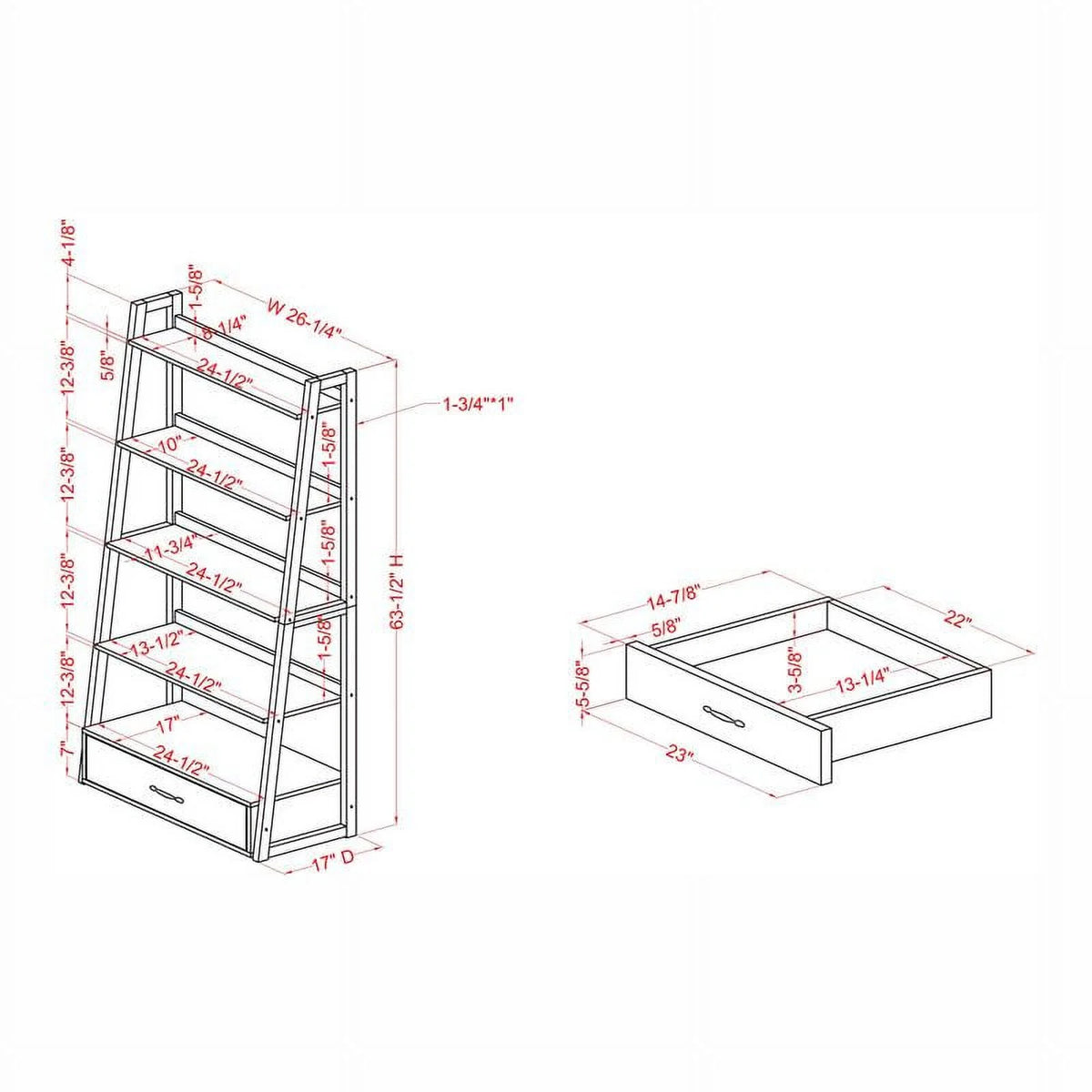 Cherry Finish Wood 1-Drawer Bookcase E8953