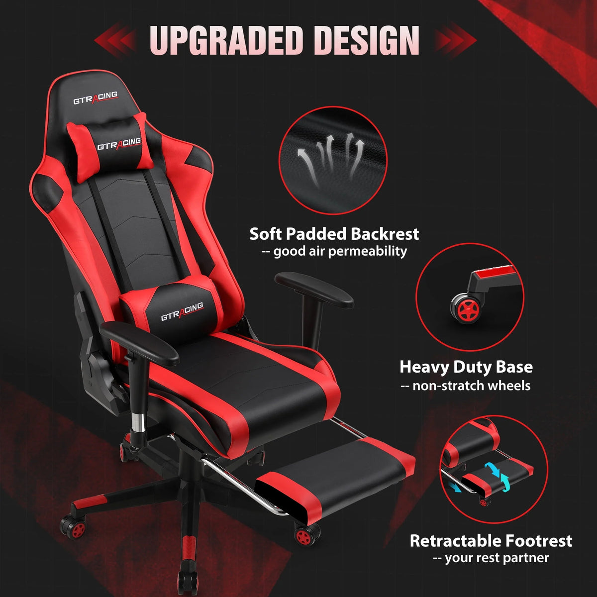 Red PU Leather Gaming Chair with Footrest O373