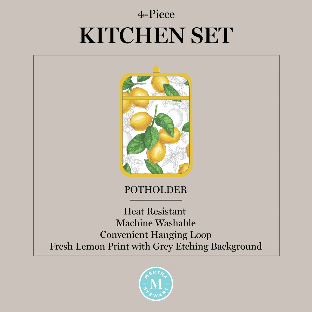 White Yellow Kitchen Towel Oven Mitt Potholder Set 4-Pack K2717