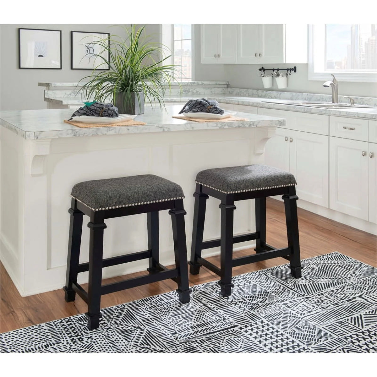 Black Wood Backless Counter Stool P38852