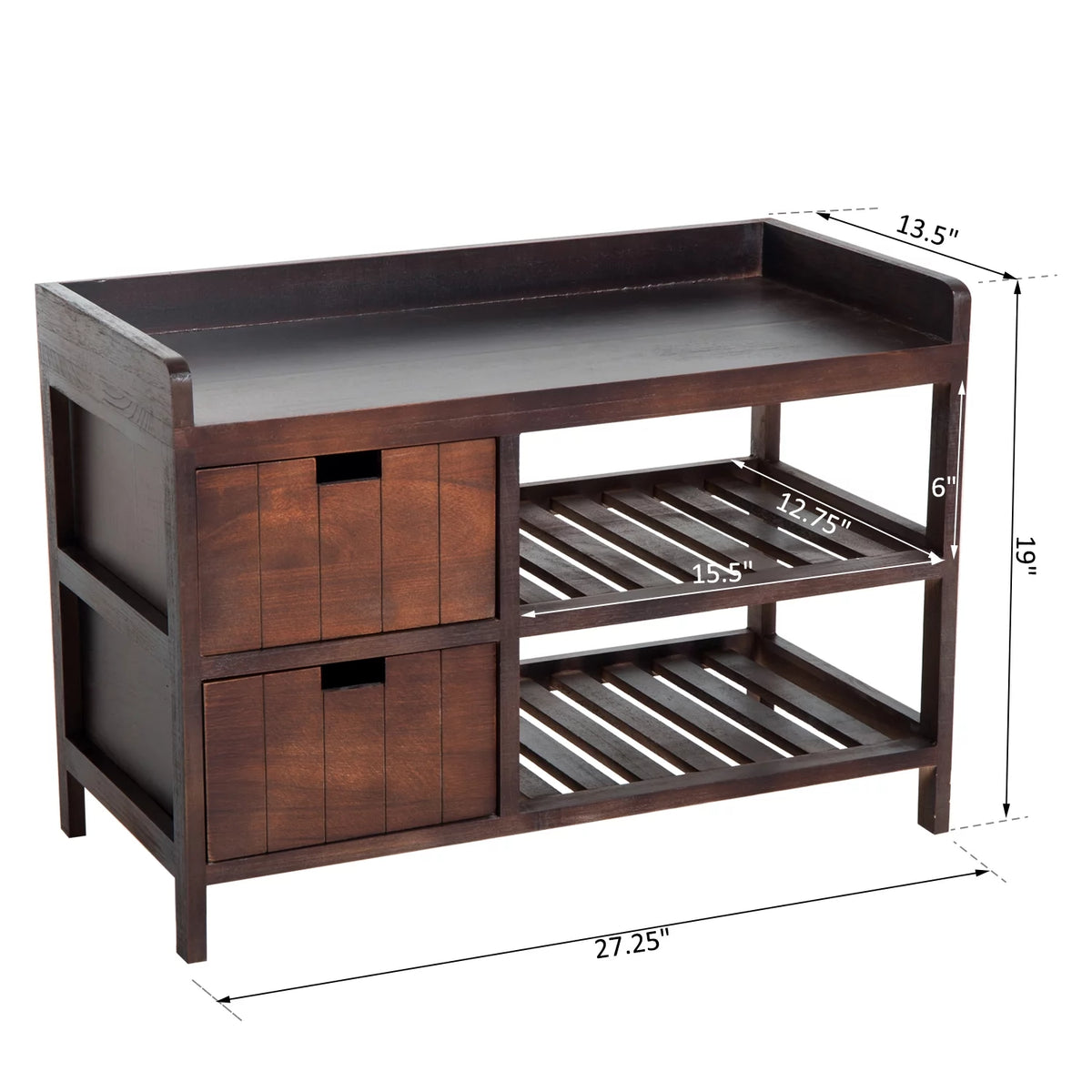 Compact Rustic Wooden Shoe Rack Bench with Drawers U22301