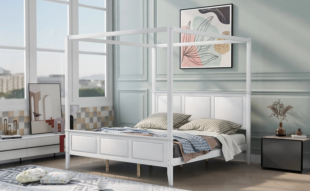 King Size Canopy Platform Bed with Headboard and Footboard W119