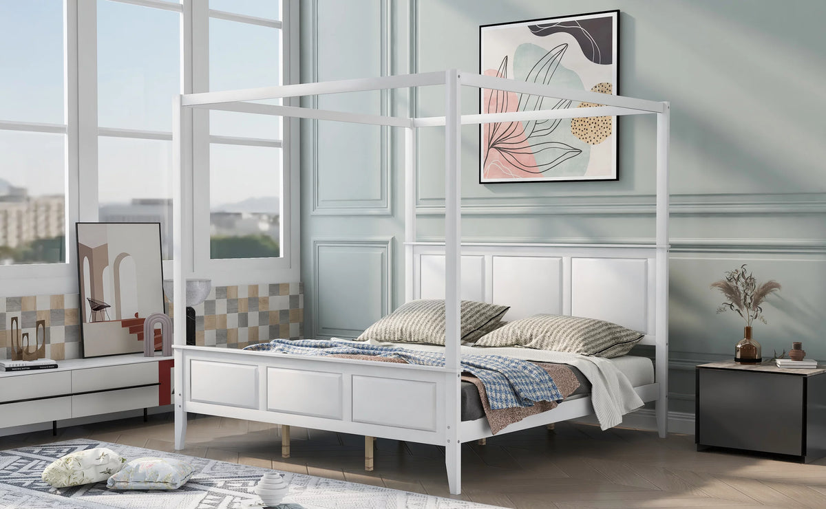 King Size Canopy Platform Bed with Headboard and Footboard W119
