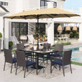 8 Pieces Outdoor Patio Dining Set with Navy Umbrella F119413