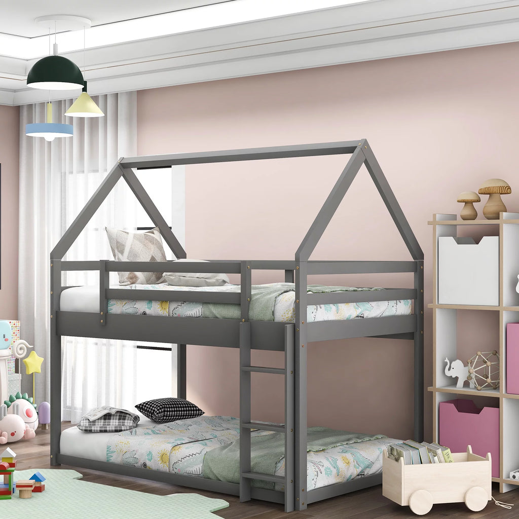 Gray Low Bunk Bed with Ladder O33068