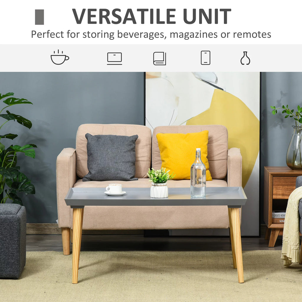 Gray Coffee Table with Tray Top and Pine Wood Legs B2641