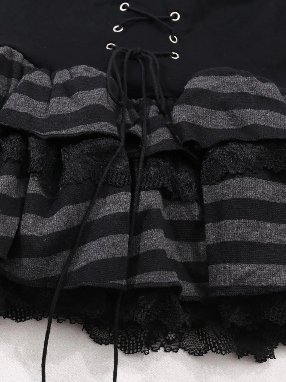 Lace-Up Cat Ear Hoodie & High-Waist Layered Skirt Set H28650