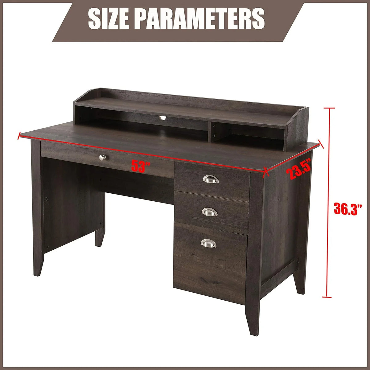 Dark Brown Wood Writing Desk with Hutch R8090