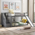 Wooden Bunk Bed with Slide and Guardrail Z9242