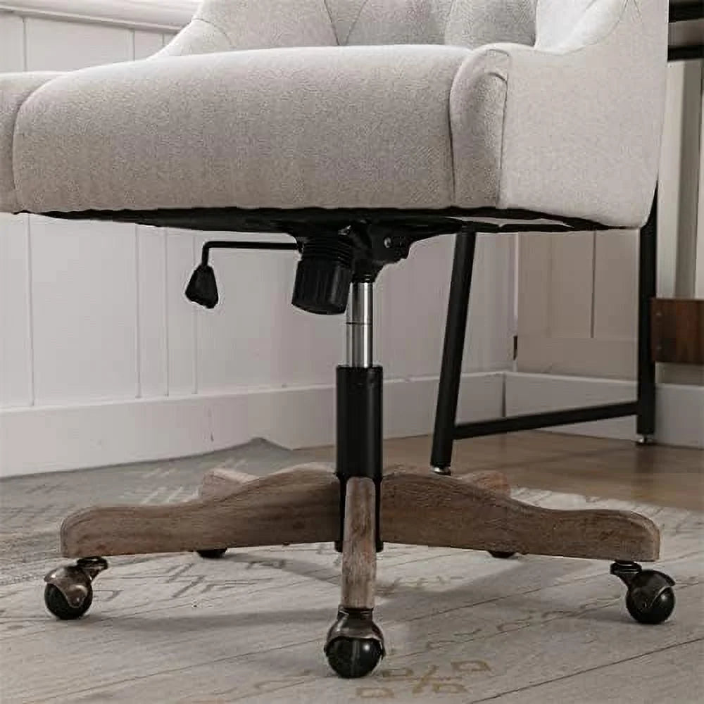 Beige Swivel Office Chair with Adjustable Lift Seat and Casters A560