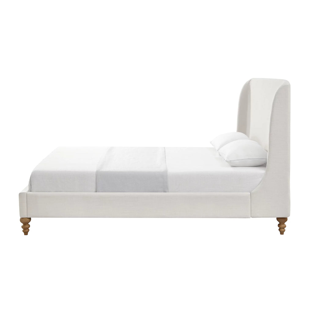 Cream White Tufted Linen Twin Size Bed Frame O47953